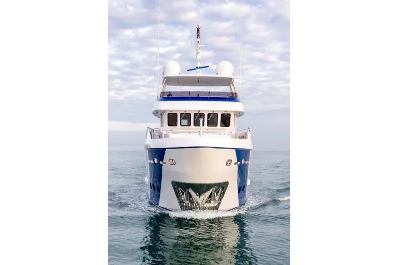 Empire Yacht Photos Pics Front view of 2024 Cantiere Delle Marche Darwin 86 yacht on open water.