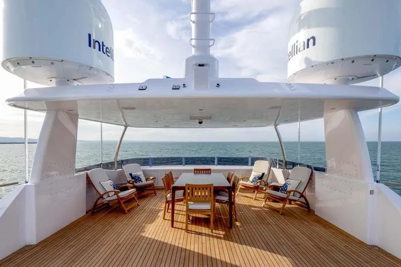 Empire Yacht Photos Pics Luxurious 2024 Cantiere Delle Marche Darwin 86 yacht deck with seating, ocean view.