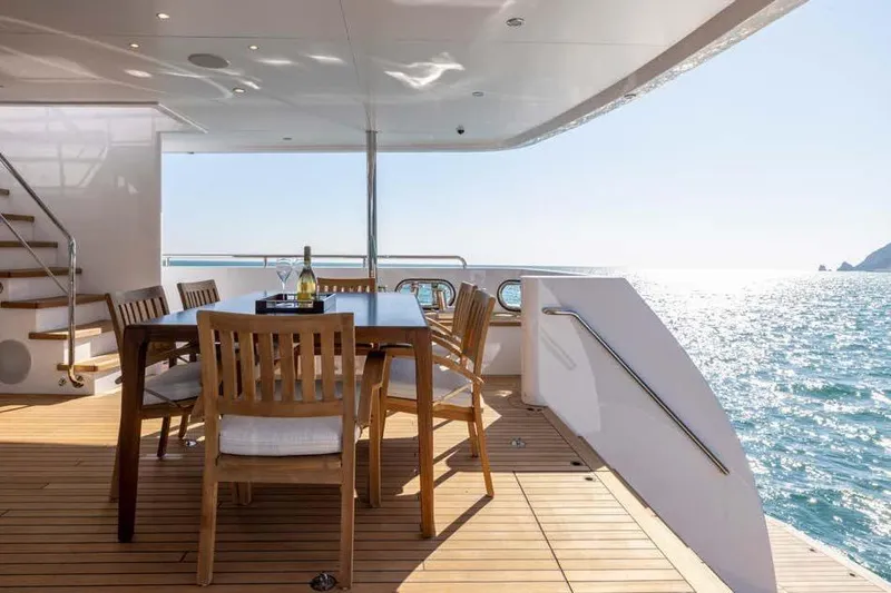 Empire Yacht Photos Pics Luxury deck of 2024 Cantiere Delle Marche Darwin 86 yacht with ocean view.