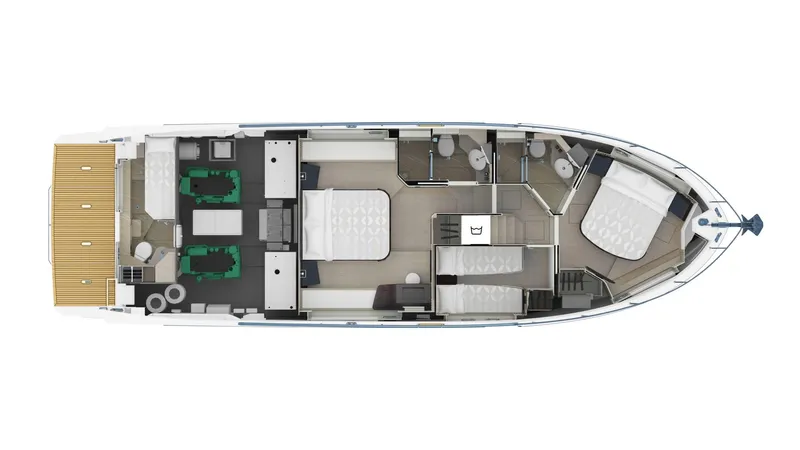  Yacht Photos Pics 2025 Absolute Navetta 53 yacht floor plan, showcasing spacious interior layout and modern design.