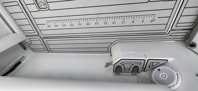 Re-fit 2021-2024 With 2017 Cummins 540s Yacht Photos Pics 1995 Cabo 35 Express boat deck with ruler and speaker.