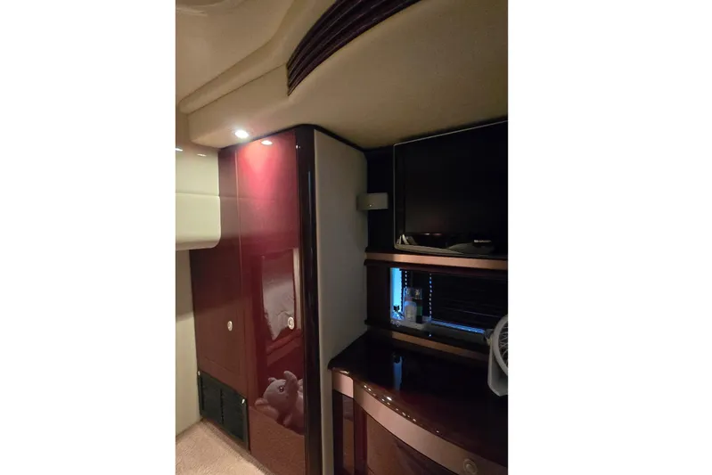  Yacht Photos Pics Interior of 2008 Sea Ray 58 Sedan Bridge yacht with sleek cabinetry and modern design.