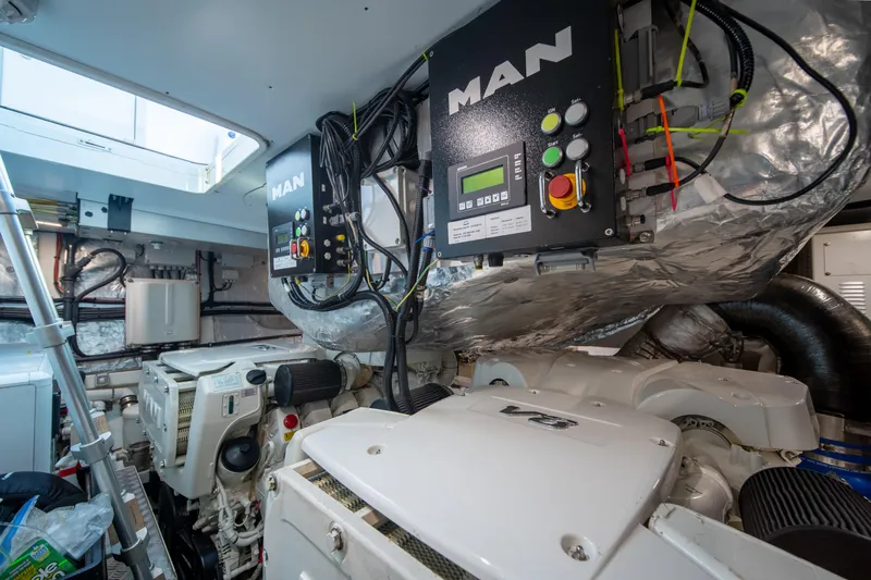 Juice Yacht Photos Pics Engine room of 2019 Filippetti S55 yacht with MAN control systems and machinery.