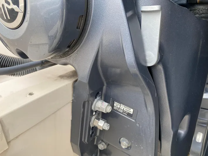  Yacht Photos Pics Close-up of a 2022 Grady-White Freedom 325 boat engine component.