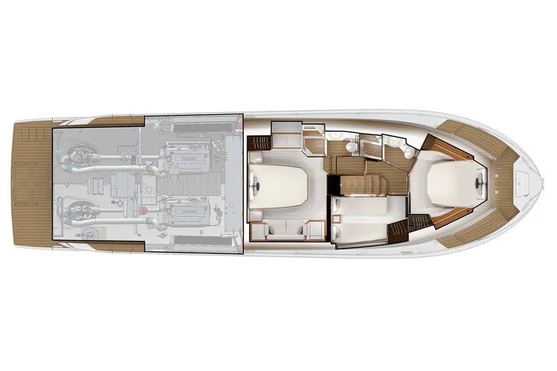 Jack's Boat Yacht Photos Pics Manufacturer Provided Image: 2024 Tiara Yachts EX 60 floor plan, showcasing interior layout and engine placement.