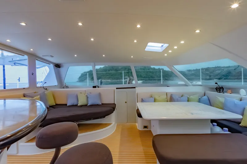 Gizmo Yacht Photos Pics Luxurious interior of 2012 Morrelli & Melvin 65 custom yacht with plush seating and modern design.