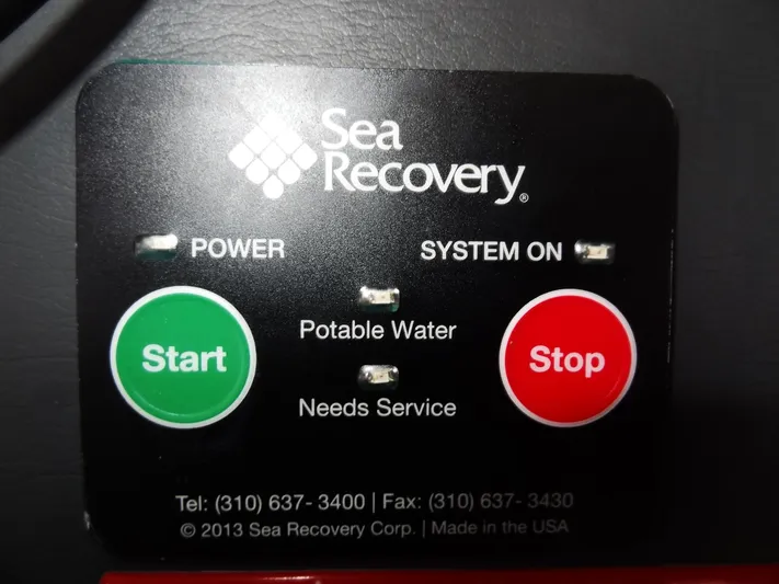 Meow Or Never Yacht Photos Pics Sea Recovery control panel with start and stop buttons for potable water system.