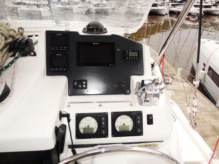 Meow Or Never Yacht Photos Pics Leopard 45 yacht control panel with navigation instruments, 2020 model.