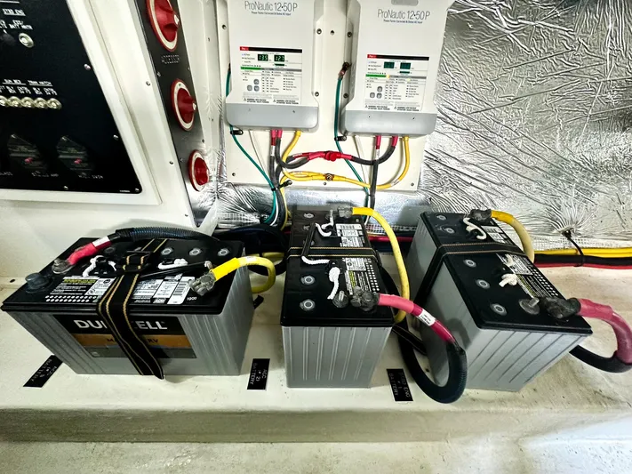  Yacht Photos Pics Battery setup in 2016 Cruisers Yachts Cantius 45 engine room.