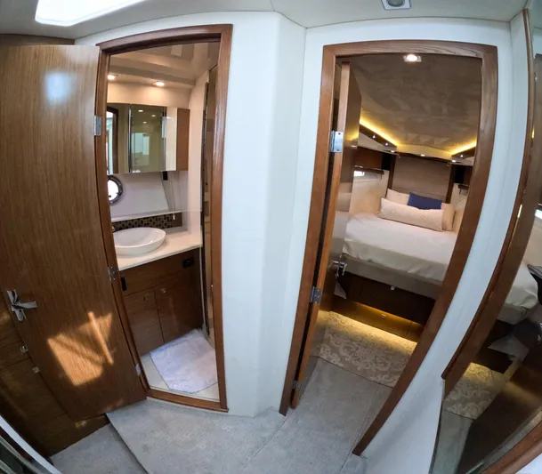  Yacht Photos Pics Interior of 2016 Cruisers Yachts Cantius 45, featuring bathroom and bedroom.