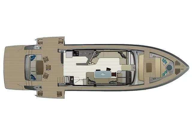  Yacht Photos Pics Top view of 2025 Schaefer 660 yacht layout, showcasing interior and deck design.