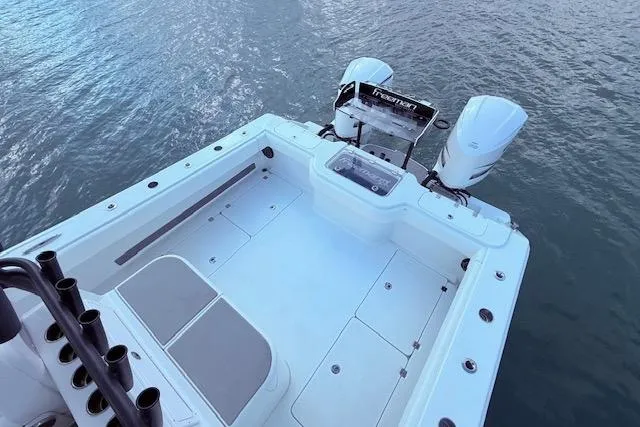  Yacht Photos Pics 2019 Freeman 34 boat with dual engines on calm water.