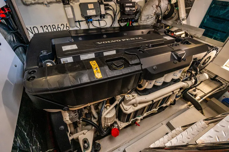 Andielaine IV Yacht Photos Pics Engine room of 2021 Sunseeker 60 Evo yacht featuring Volvo Penta engine.