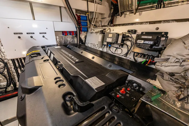 Andielaine IV Yacht Photos Pics Engine room of 2021 Sunseeker 60 Evo yacht featuring Volvo Penta engine components.