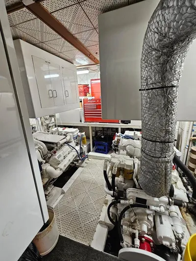  Yacht Photos Pics Engine room of 1987 DeFever 53 POC yacht with visible machinery and equipment.