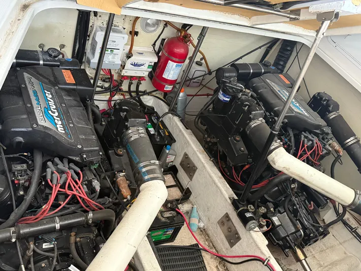 Formula 41pc Yacht Photos Pics Engine compartment of a 1999 Formula 41 PC boat with twin MerCruiser engines.