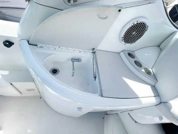  Yacht Photos Pics 2003 Formula 37 PC boat sink and speaker detail.