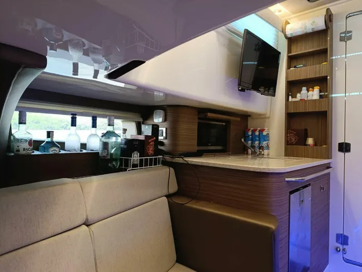  Yacht Photos Pics Interior of 2024 Boston Whaler 420 Outrage with modern amenities and stylish design.