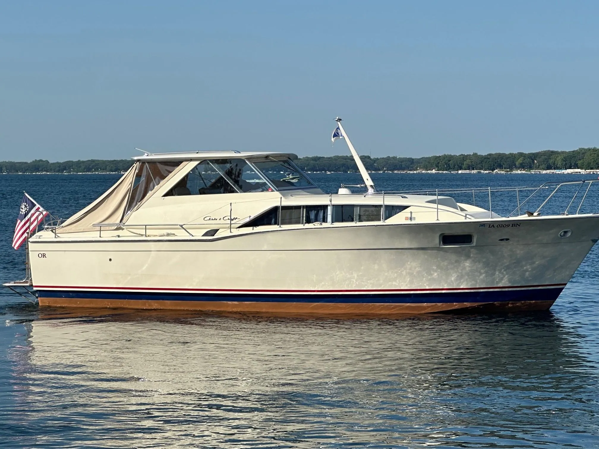 1968 Chris-Craft 35 Commander on calm water.