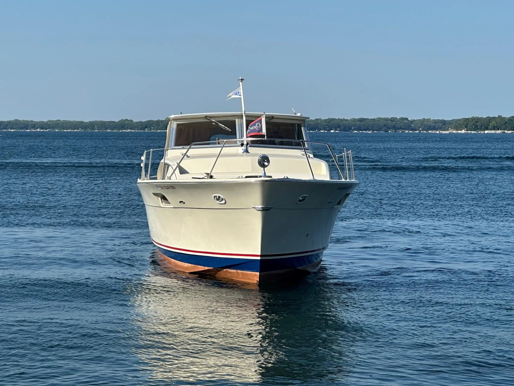 1968 Chris-Craft 35 Commander on calm water.