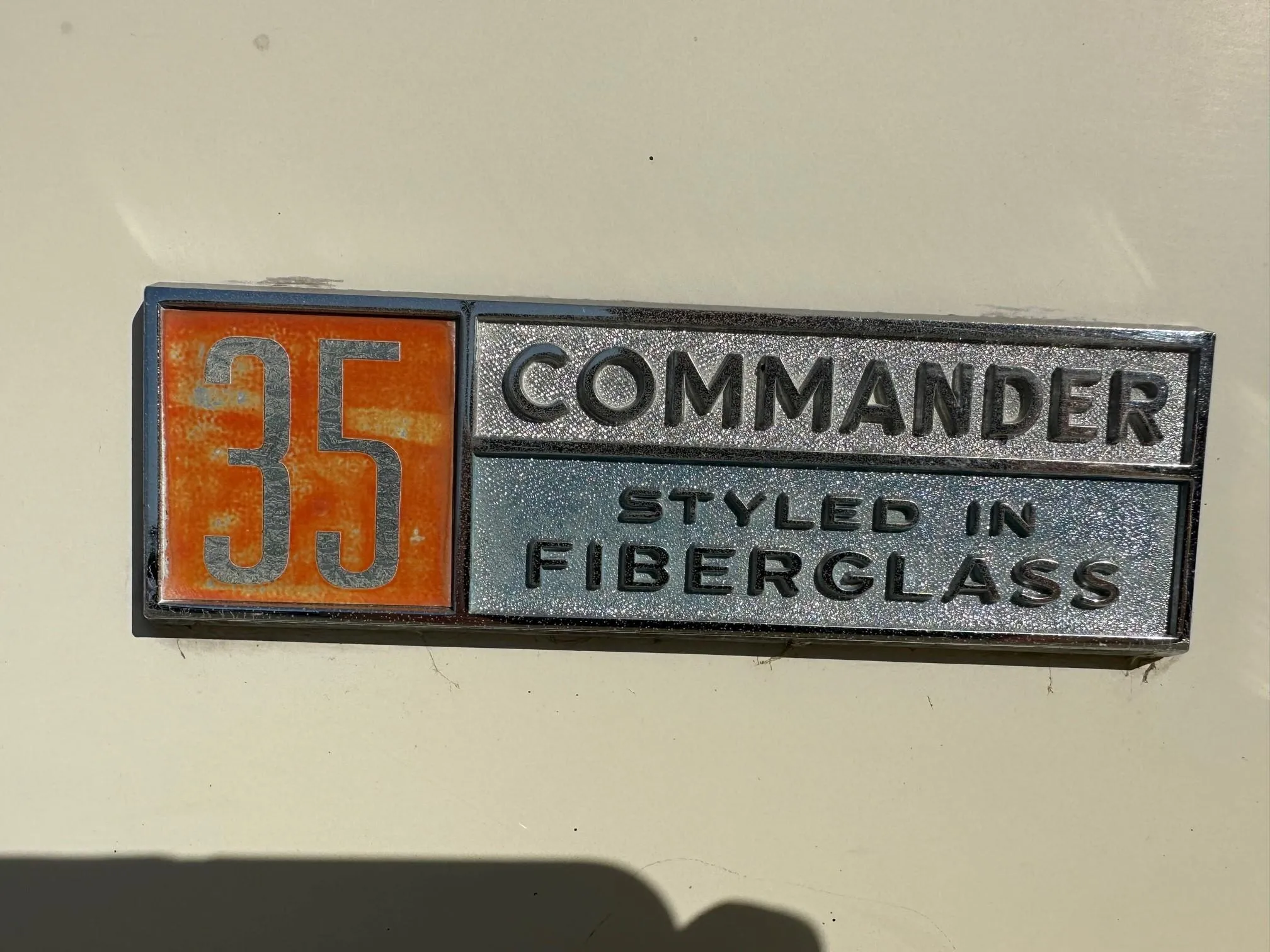 Chris-Craft 35 Commander 1968 emblem, styled in fiberglass.