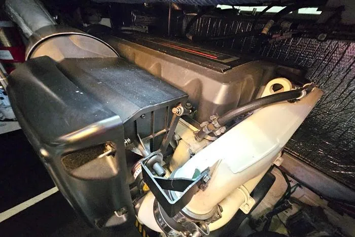  Yacht Photos Pics Engine compartment of 2006 Cruisers Yachts 455 Express Motoryacht, showcasing mechanical components.