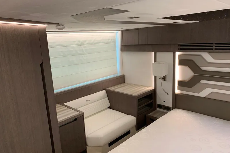  Yacht Photos Pics Luxurious interior of 2019 Galeon 500 Fly yacht with modern design and elegant furnishings.