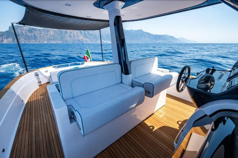  Yacht Photos Pics 2025 Apreamare GOZZO 35 yacht interior with ocean view and elegant seating.