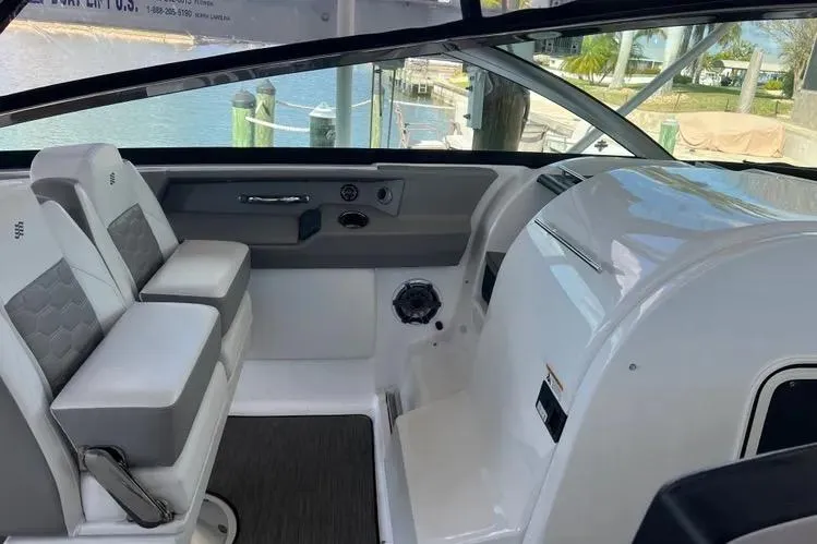  Yacht Photos Pics 2023 Four Winns H350 OB boat interior with modern seating and sleek design.