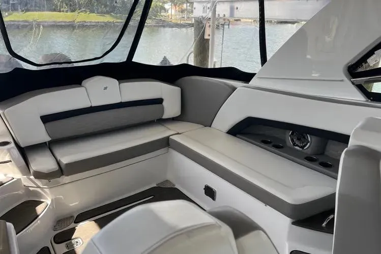  Yacht Photos Pics Interior of 2023 Four Winns H350 OB boat with sleek seating and modern design.