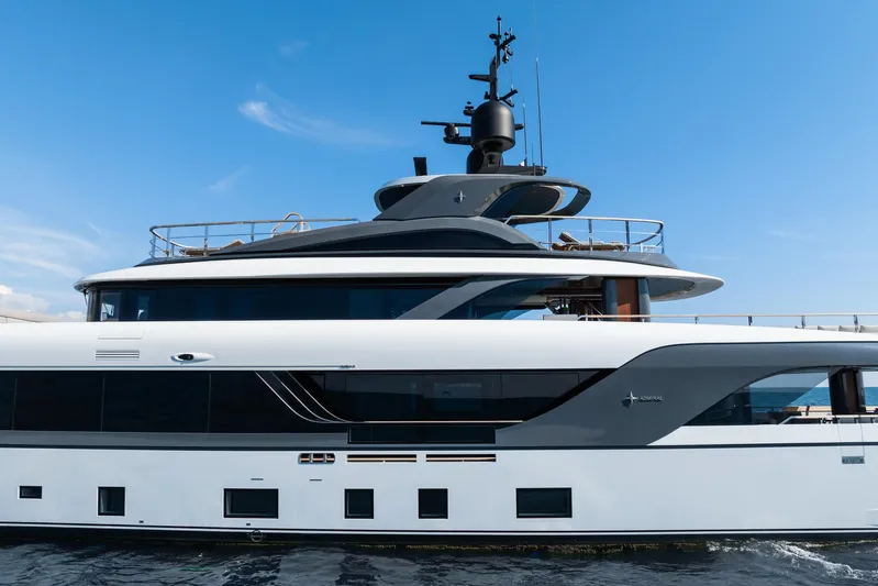 Silver Star I Yacht Photos Pics 2023 Admiral 55 S-Force luxury yacht on calm sea under clear blue sky.