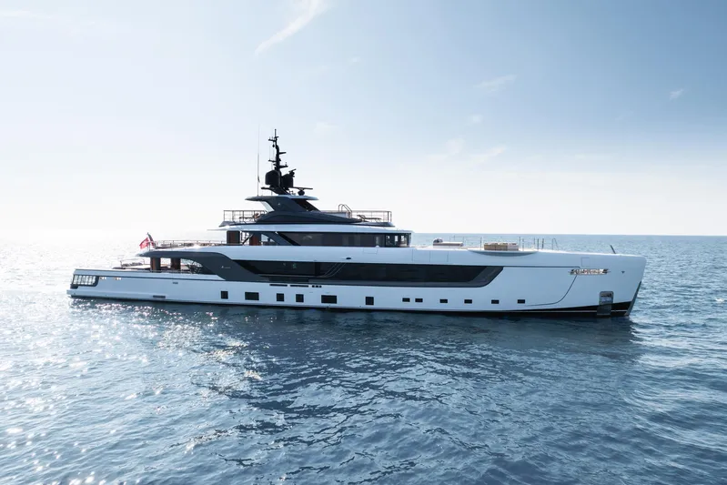 Silver Star I Yacht Photos Pics 2023 Admiral 55 S-Force yacht cruising on open sea under clear sky.