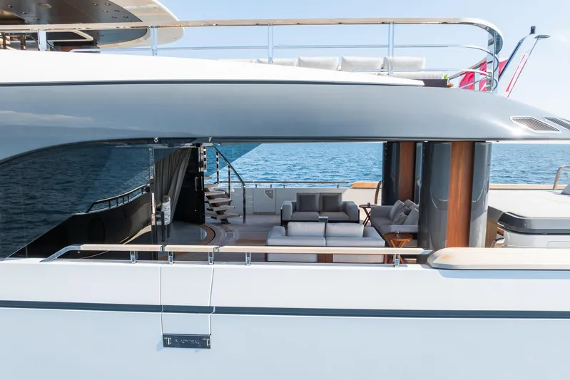 Silver Star I Yacht Photos Pics Luxurious 2023 Admiral 55 S-Force yacht with elegant outdoor seating area.