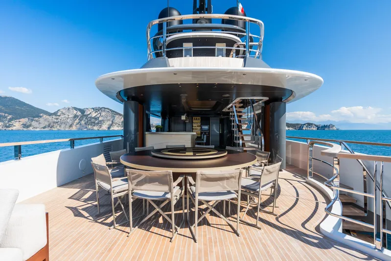 Silver Star I Yacht Photos Pics Luxurious Admiral 55 S-Force yacht deck with seating, ocean view, 2023 model.