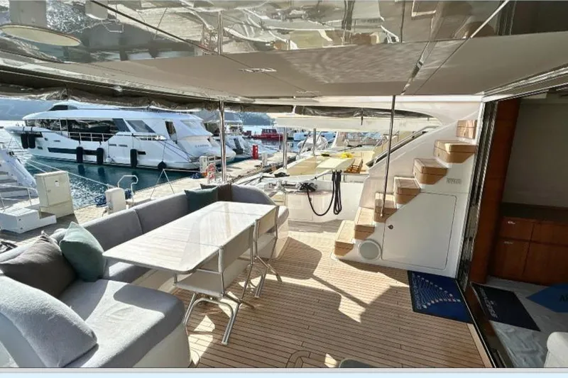  Yacht Photos Pics Luxurious 2020 Princess Y78 yacht interior with elegant seating and dining area.