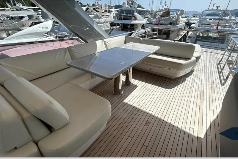  Yacht Photos Pics Luxurious 2020 Princess Y78 yacht deck with elegant seating and table arrangement.