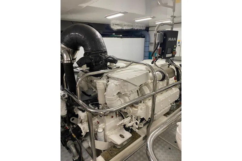  Yacht Photos Pics Engine room of 2020 Princess Y78 yacht with MAN engine components.