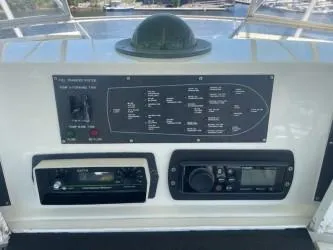 Dry-hydro Yacht Photos Pics Control panel of a 1990 Viking Convertible boat with navigation instruments.