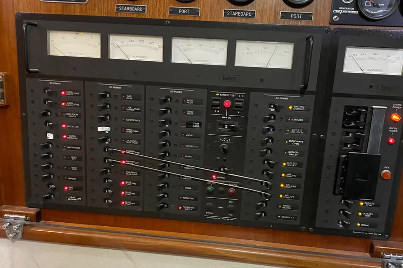 Lord Stanley Yacht Photos Pics Electrical control panel on a 1988 Lyman-Morse Jarvis Newman Lobster Style Cruiser.