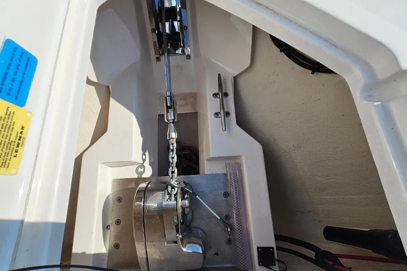  Yacht Photos Pics Anchor chain mechanism on a 2018 Pursuit DC 295 Dual Console boat.