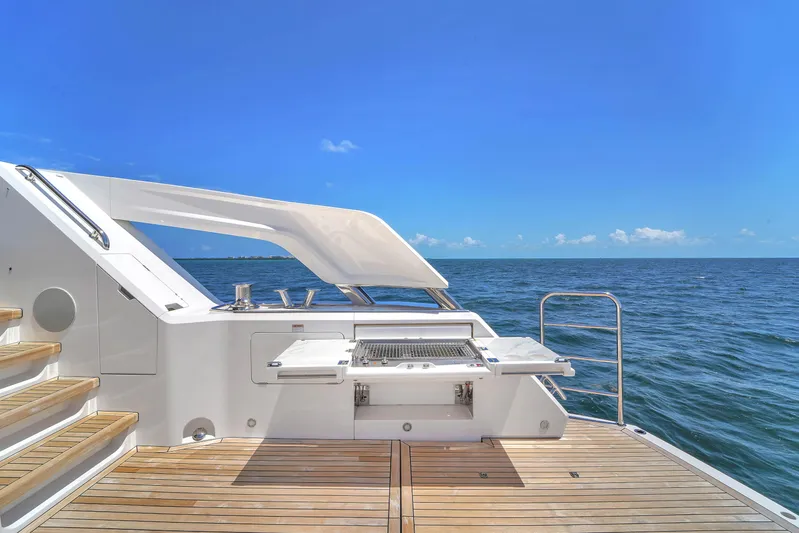 Worth The Wait Yacht Photos Pics 2024 Sunseeker Ocean 182 yacht deck with ocean view and grill.
