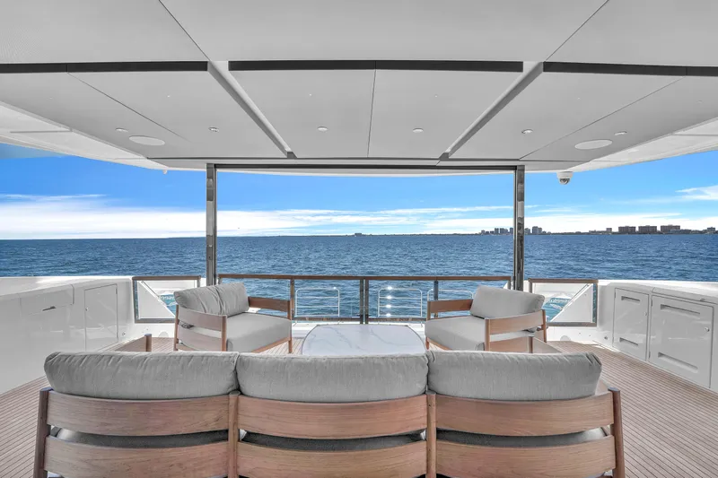 Worth The Wait Yacht Photos Pics Luxurious Sunseeker Ocean 182 yacht deck with ocean view, 2024 model.