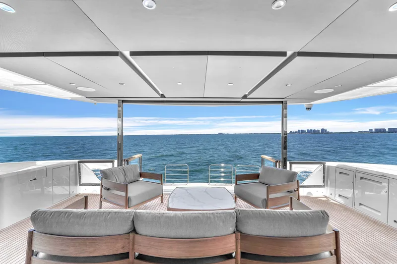 Worth The Wait Yacht Photos Pics Luxurious Sunseeker Ocean 182 yacht deck with ocean view, 2024 model.