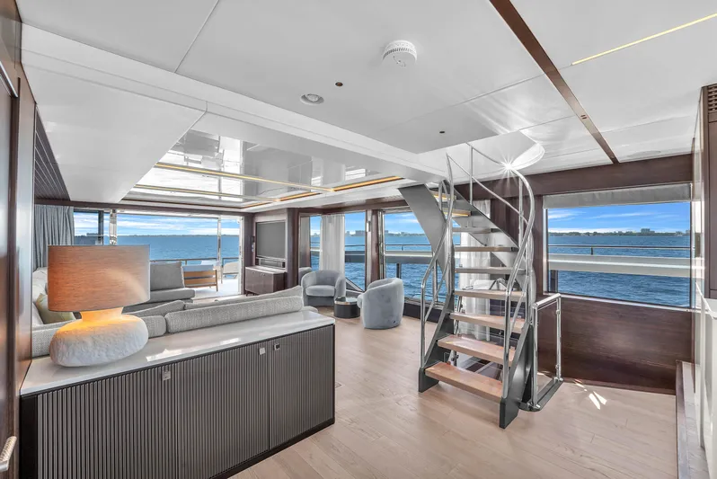 Worth The Wait Yacht Photos Pics Luxurious interior of 2024 Sunseeker Ocean 182 yacht with ocean view.