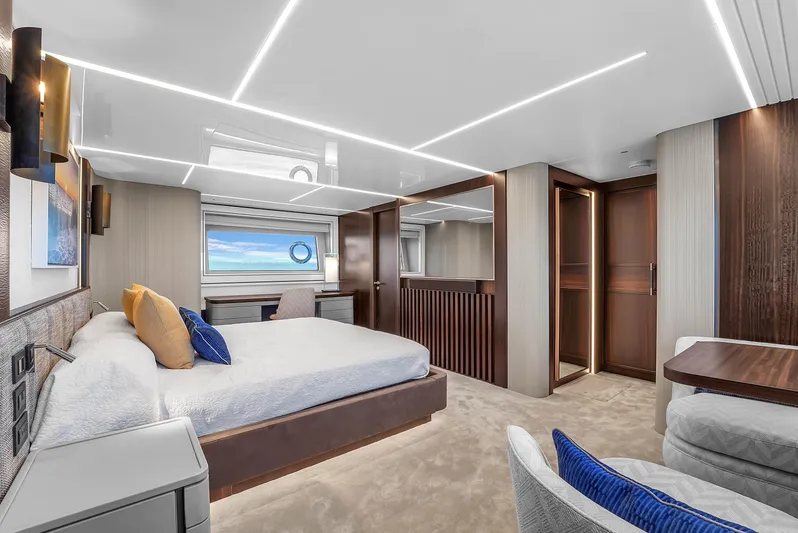 Worth The Wait Yacht Photos Pics Luxurious interior of 2024 Sunseeker Ocean 182 yacht with modern design and elegant furnishings.
