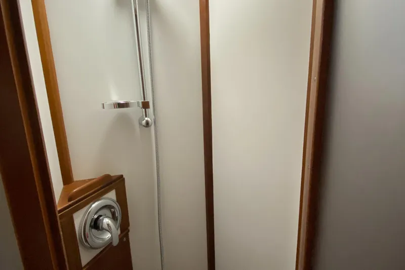 Lord Stanley Yacht Photos Pics Shower area in 1988 Lyman-Morse Jarvis Newman Lobster Style Cruiser with aft cabin.