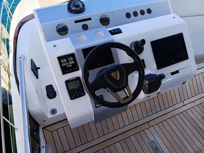 Waypoint Yacht Photos Pics 2024 Fairline Squadron 50 yacht helm with modern controls and navigation displays.