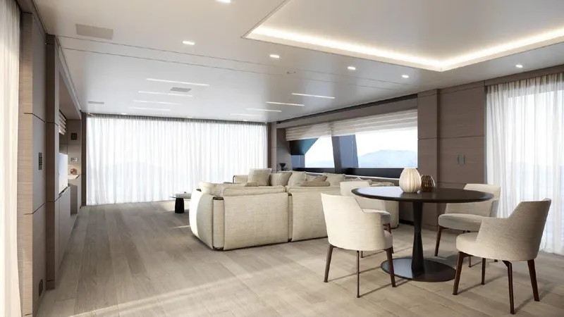 Cl Navetta 42-14 Yacht Photos Pics Luxurious interior of 2025 Custom Line NAVETTA 42 yacht with modern furnishings and elegant decor.