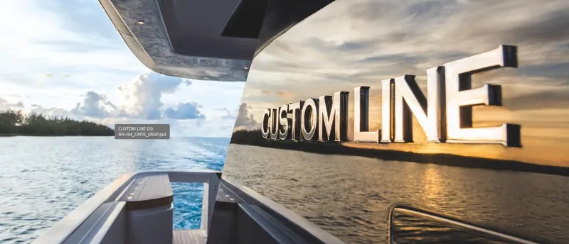 Cl Navetta 42-14 Yacht Photos Pics Custom Line NAVETTA 42 yacht cruising at sunset, 2025 model.