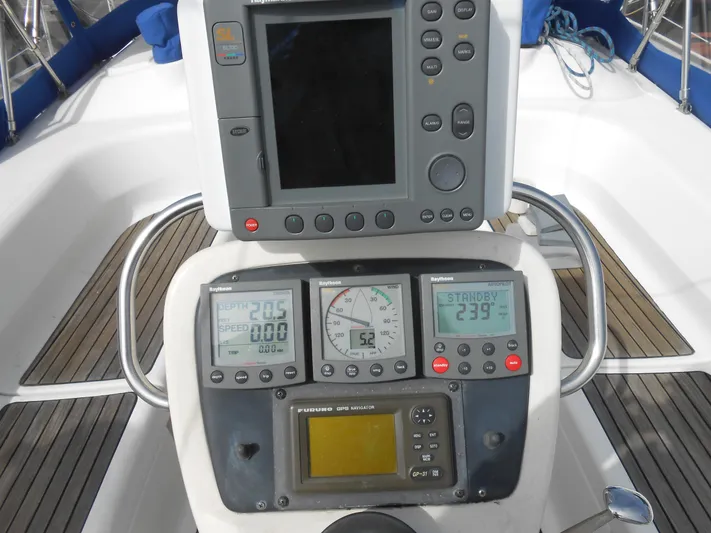 Pilitak Yacht Photos Pics Bavaria 37 yacht cockpit with navigation instruments, 2001 model.